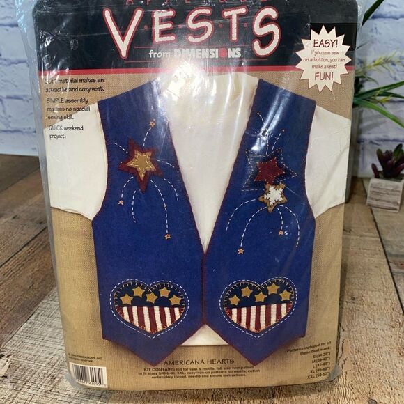 Vest Kit Felt Craft Applique Dimensions Nwt Sealed Americana Hearts - Picture 4 of 7